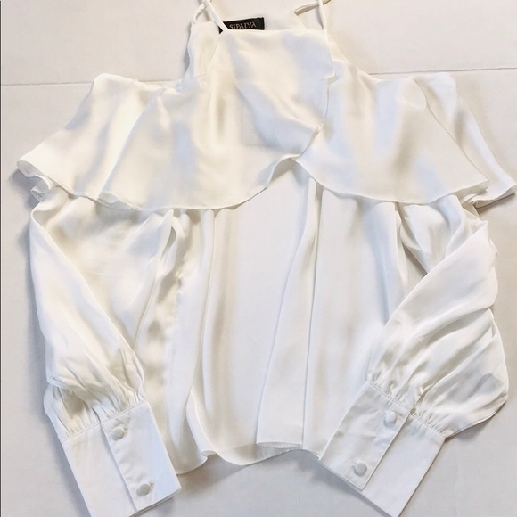 BEAUTIFUL WHITE SATIN TOP - Picture 2 of 2